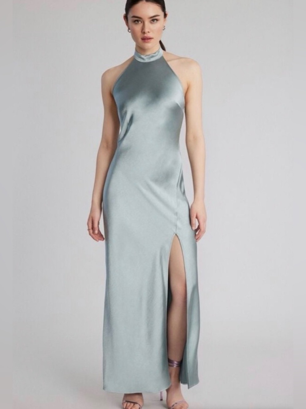 Dynamite RSVP Collection Satin Halter Maxi Dress in Pale Blue